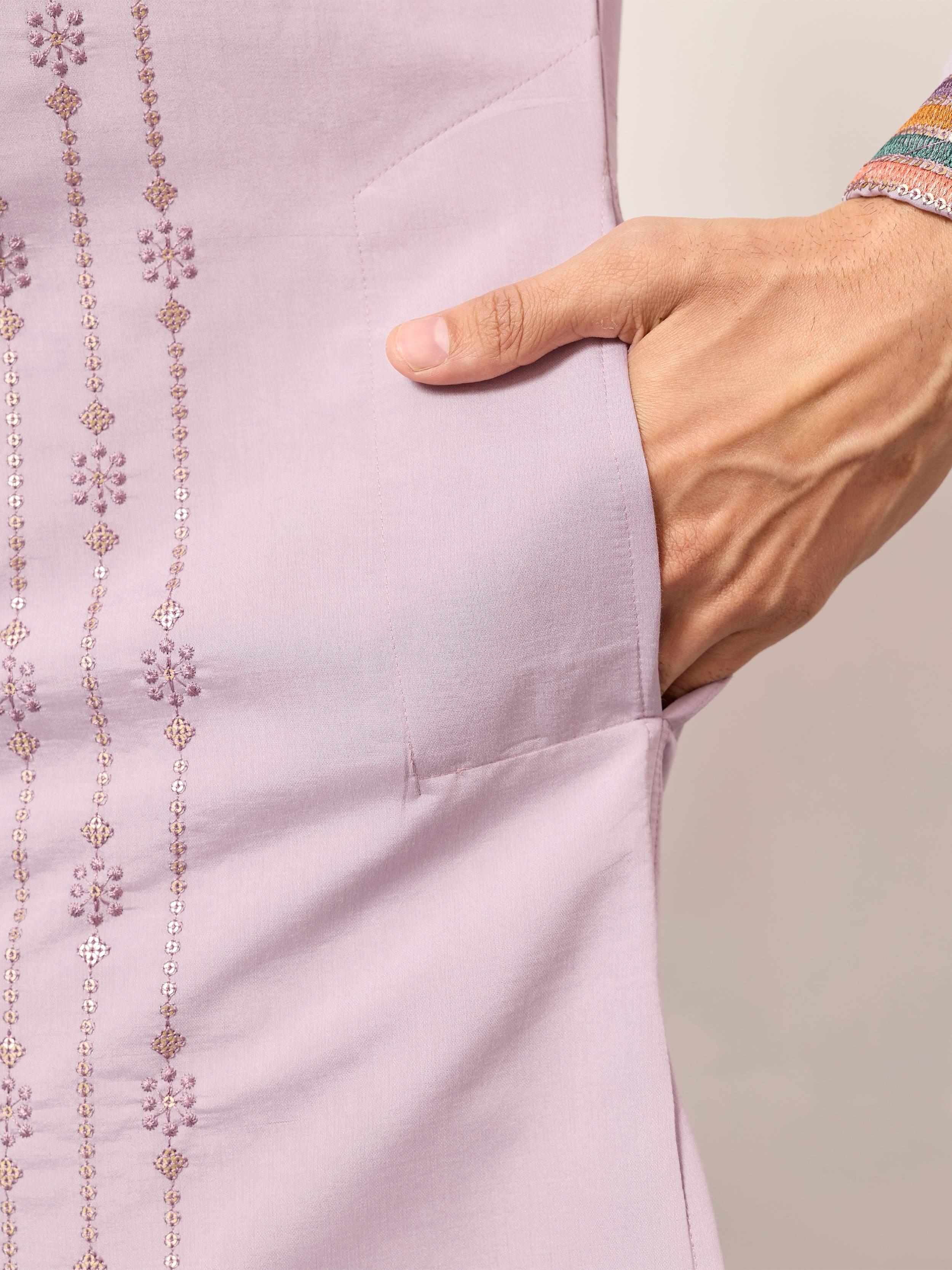 Amazing Lavender Embroidered Silk Function Wear Men’s Kurta
