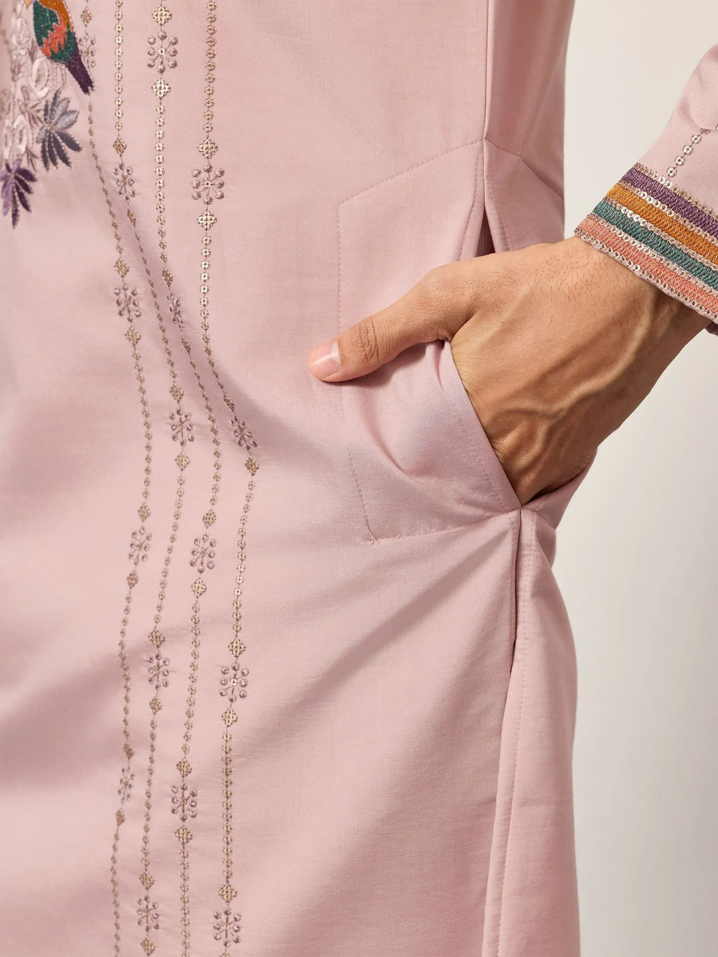 Dazzling Pink Embroidered Silk Function Wear Men’s Kurta
