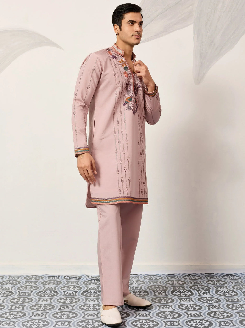 Dazzling Pink Embroidered Silk Function Wear Men’s Kurta