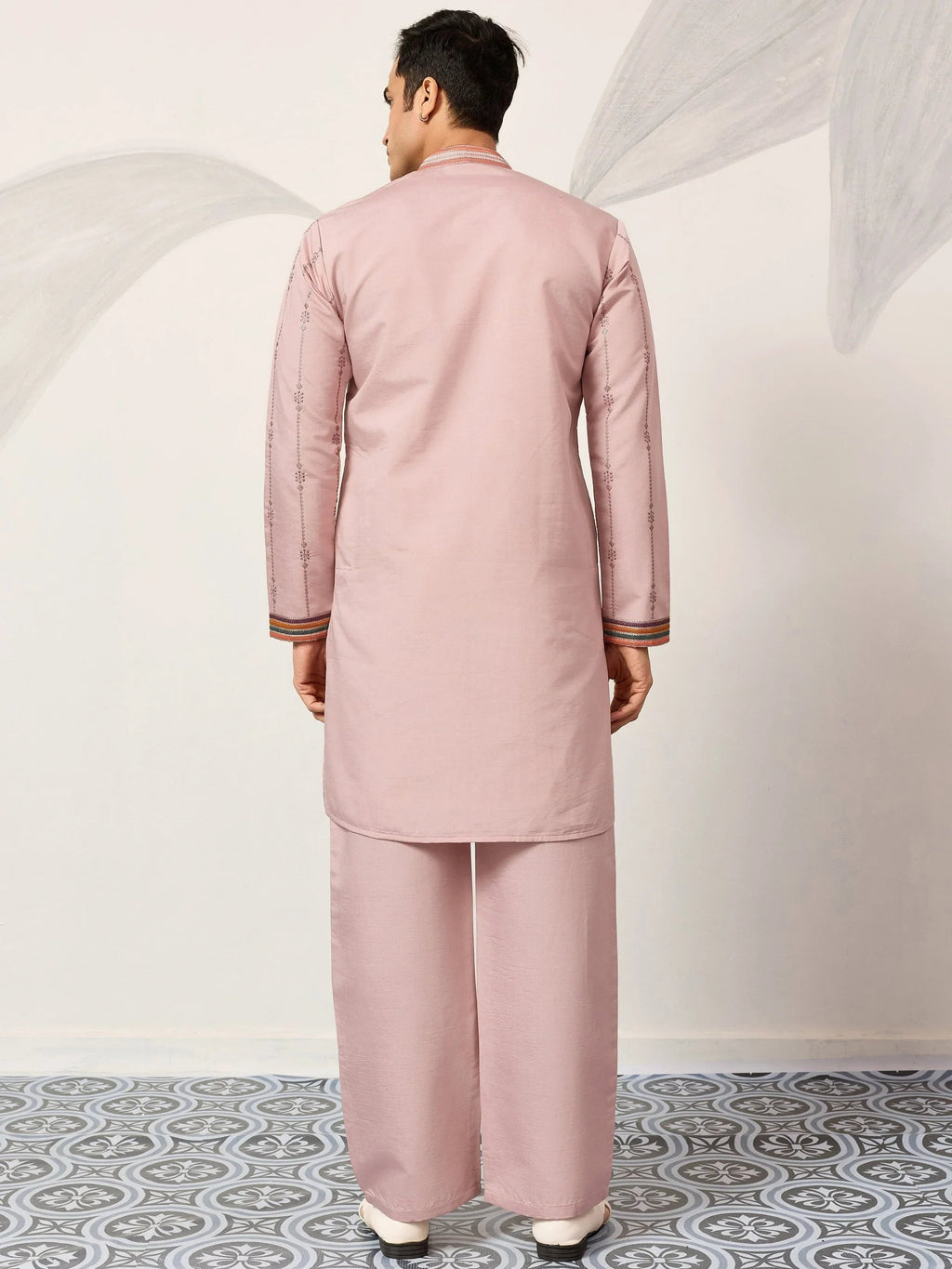 Dazzling Pink Embroidered Silk Function Wear Men’s Kurta
