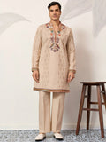 Stunning Beige Embroidered Silk Festival Wear Men’s Kurta