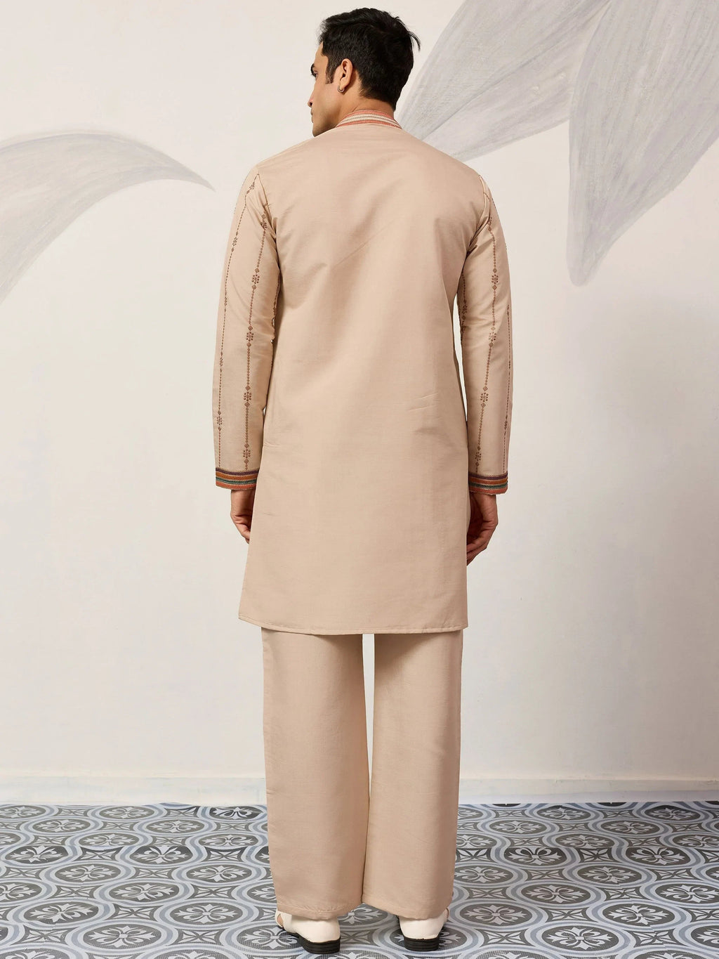 Stunning Beige Embroidered Silk Festival Wear Men’s Kurta
