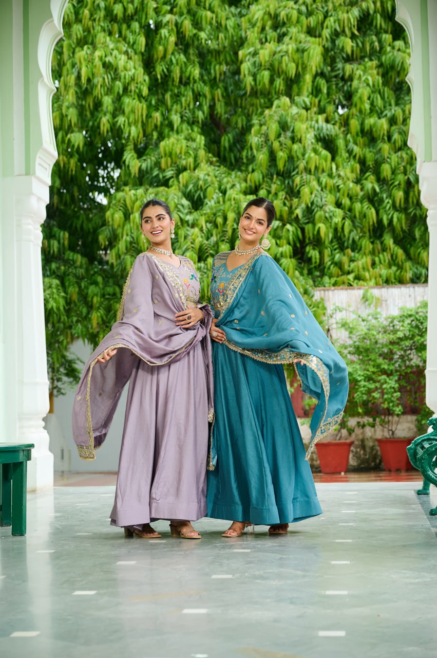 Silk Gown with Sequins Work - Festive & Wedding Wear