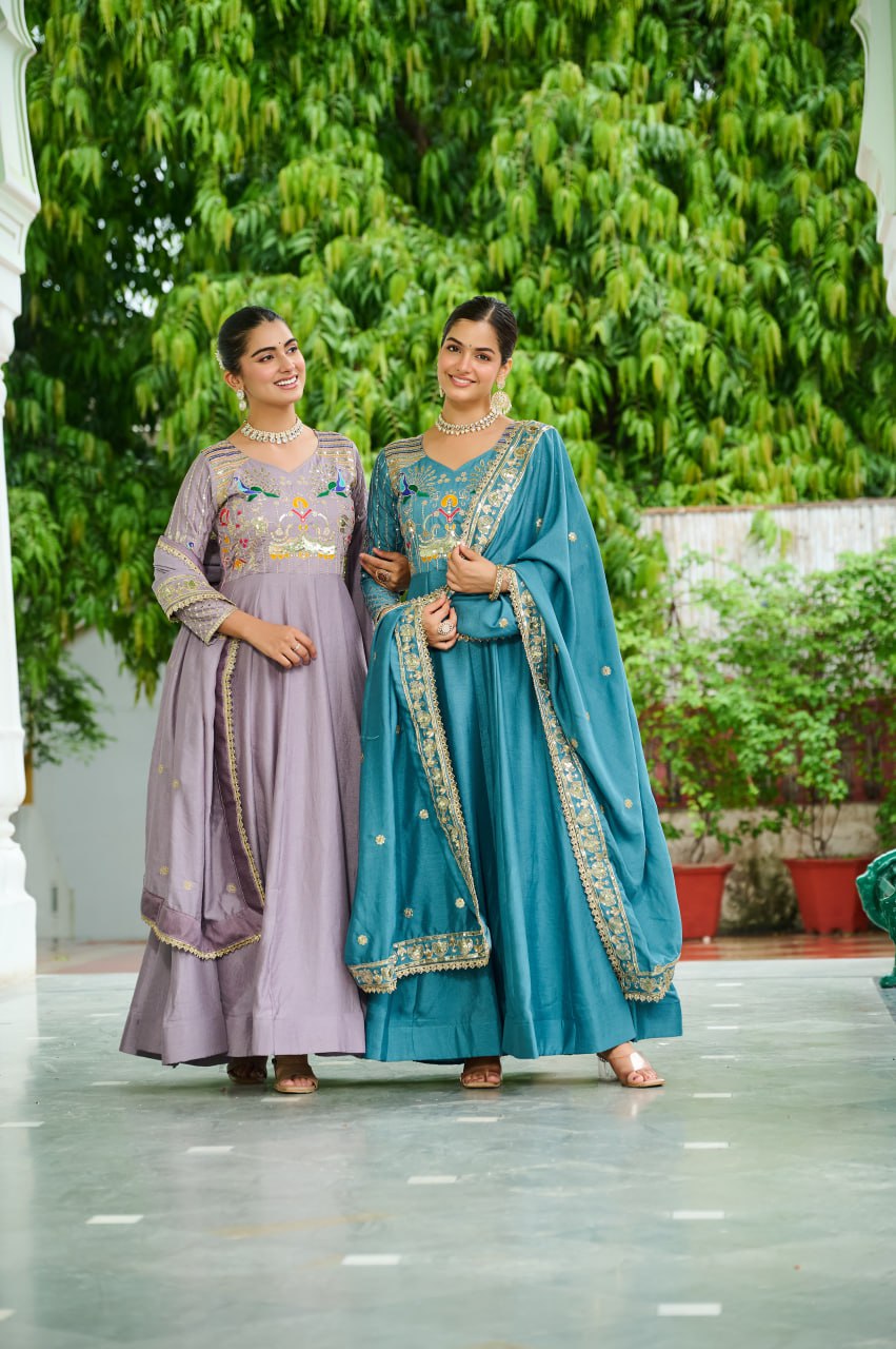 Silk Gown with Sequins Work - Festive & Wedding Wear