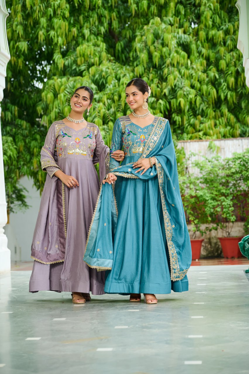 Silk Gown with Sequins Work - Festive & Wedding Wear