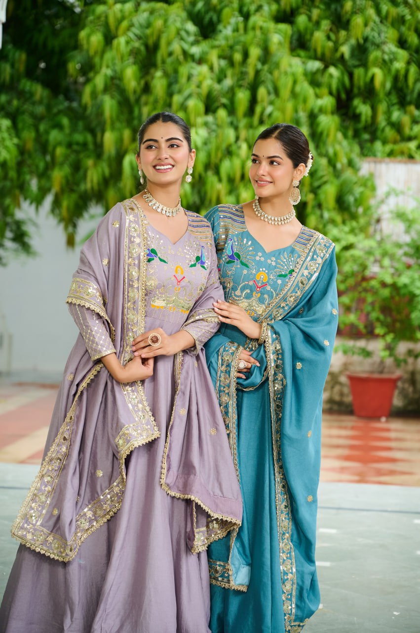 Silk Gown with Sequins Work - Festive & Wedding Wear