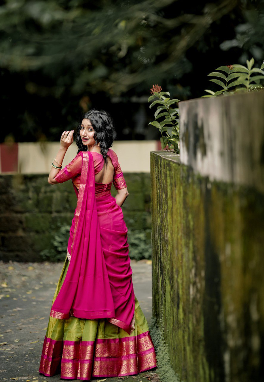 Parrot Green Kanchipuram Silk Zari Weaving Lehenga Choli