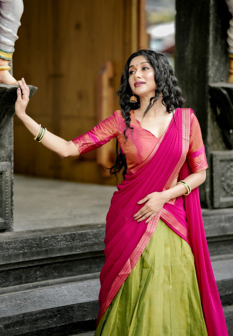 Parrot Green Kanchipuram Silk Zari Weaving Lehenga Choli