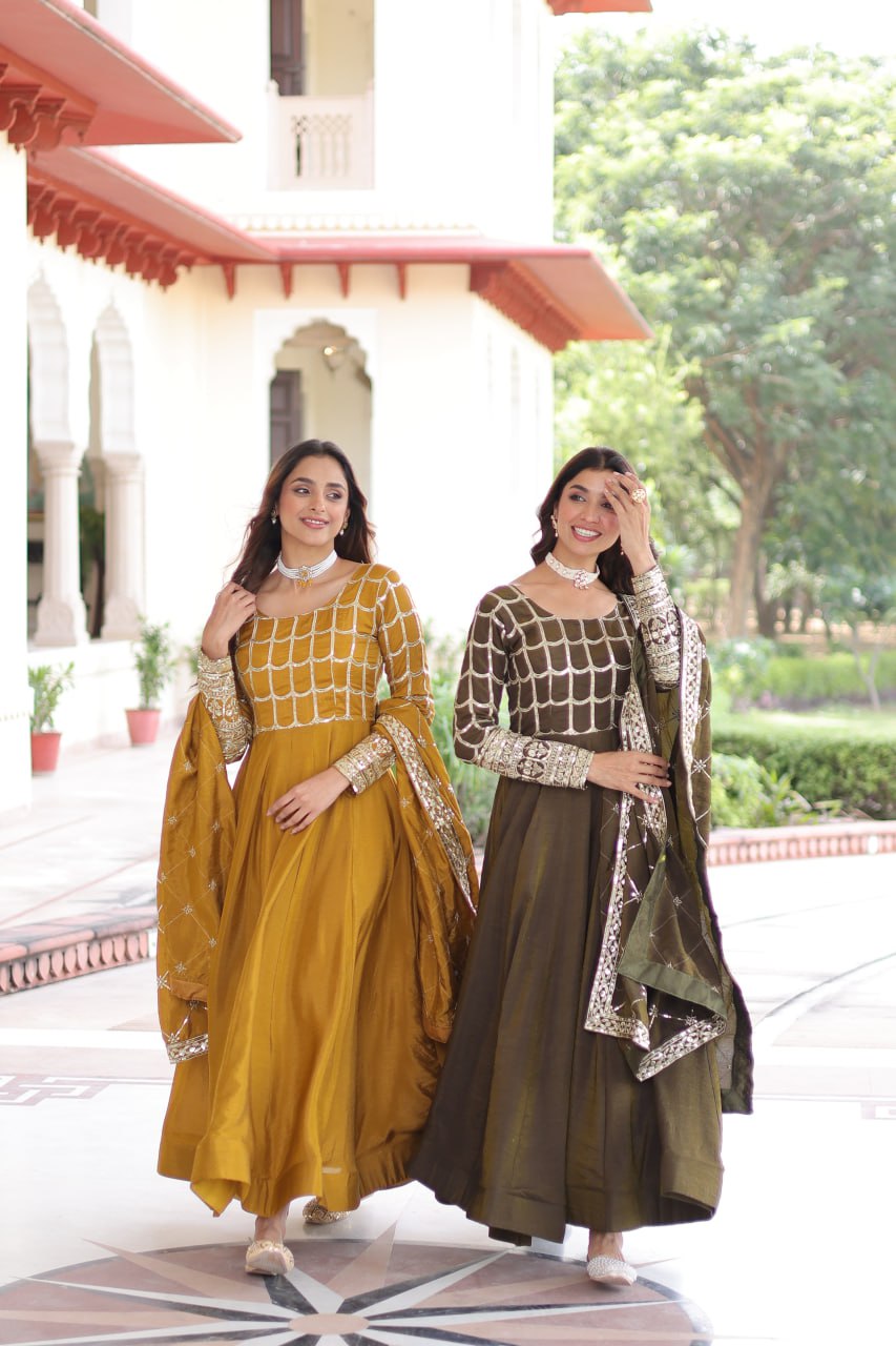 Silk Embroidered Gown with Dupatta - Festival Wear