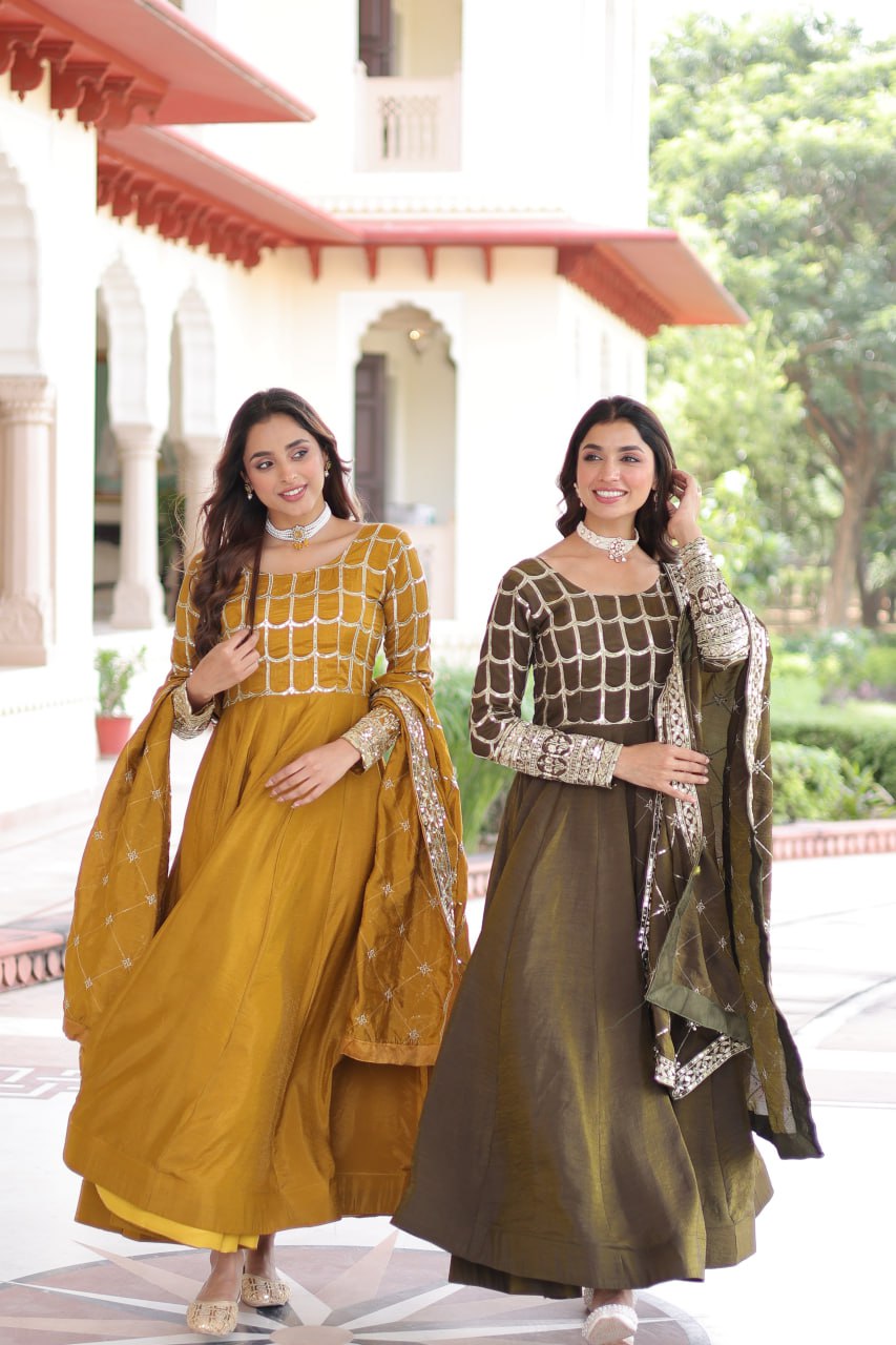 Silk Embroidered Gown with Dupatta - Festival Wear