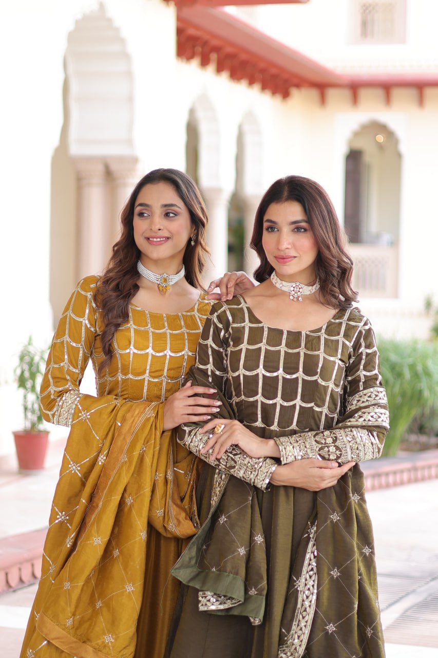 Silk Embroidered Gown with Dupatta - Festival Wear