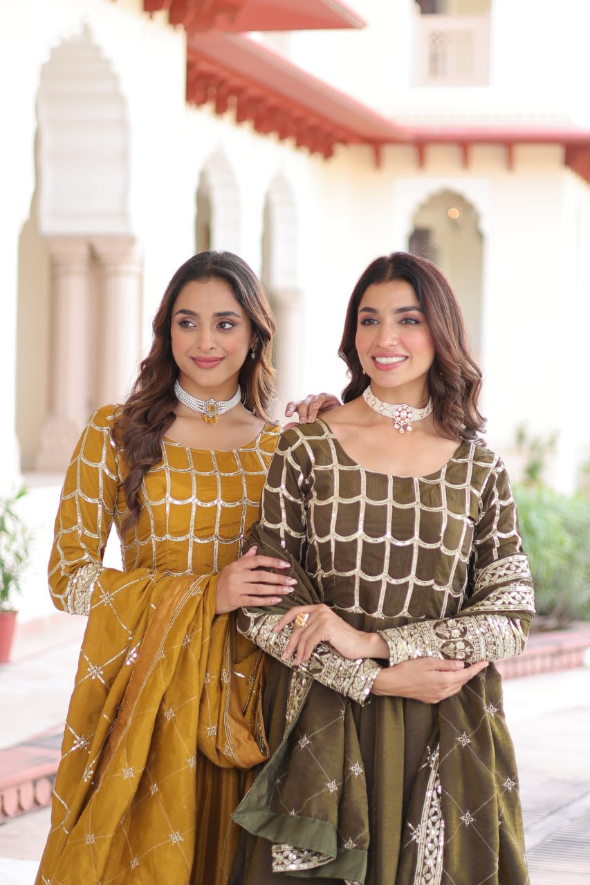 Silk Embroidered Gown with Dupatta - Festival Wear