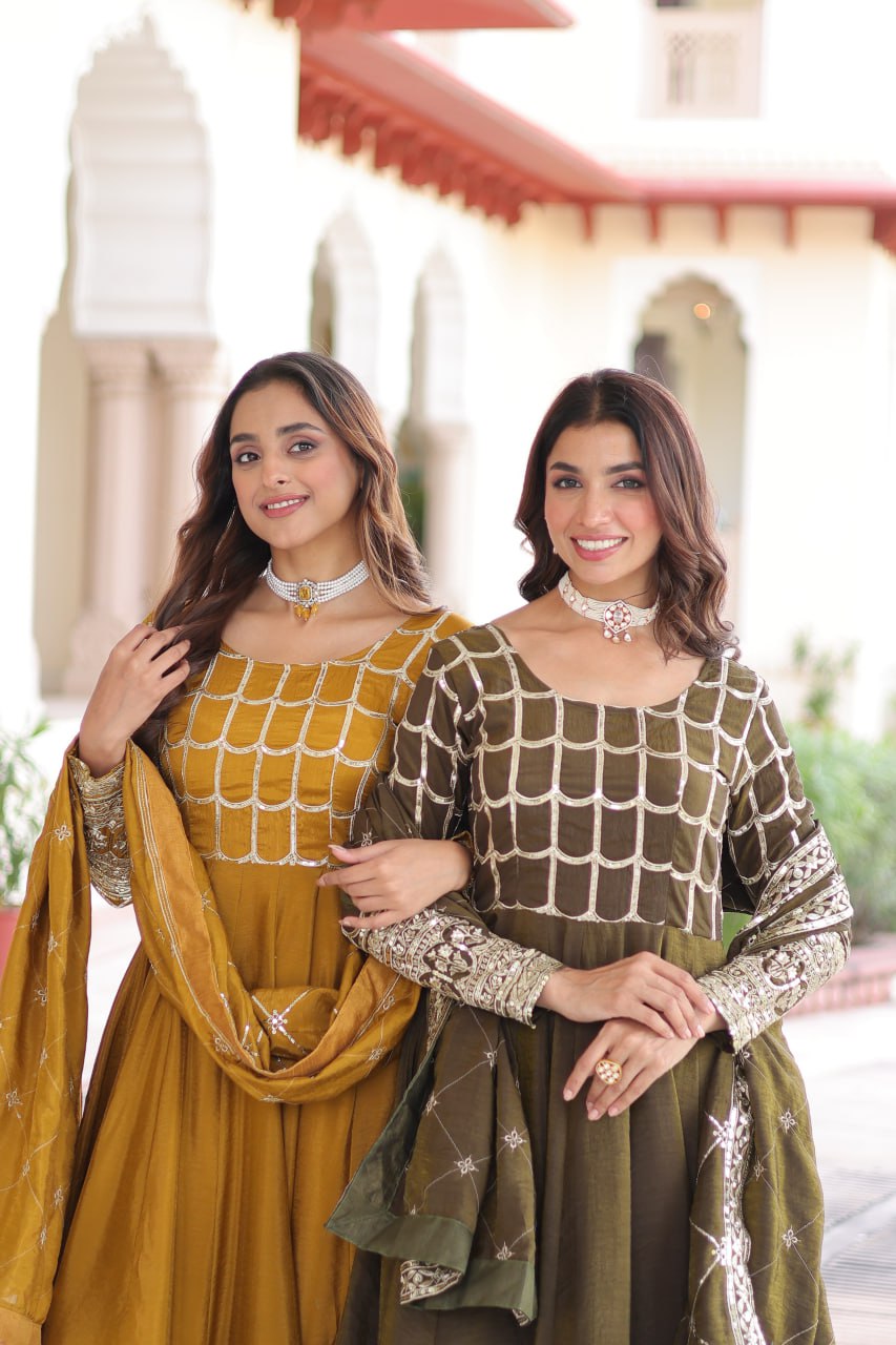 Silk Embroidered Gown with Dupatta - Festival Wear