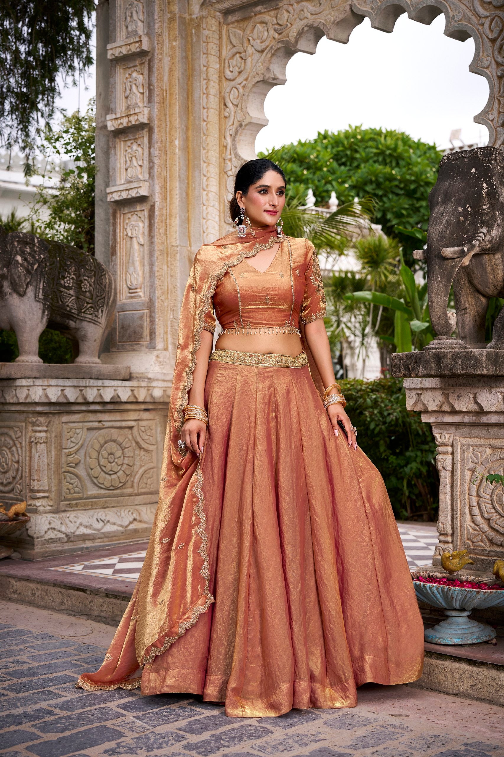 Organza Lehenga Choli with Sequins & Thread Embroidery for Parties