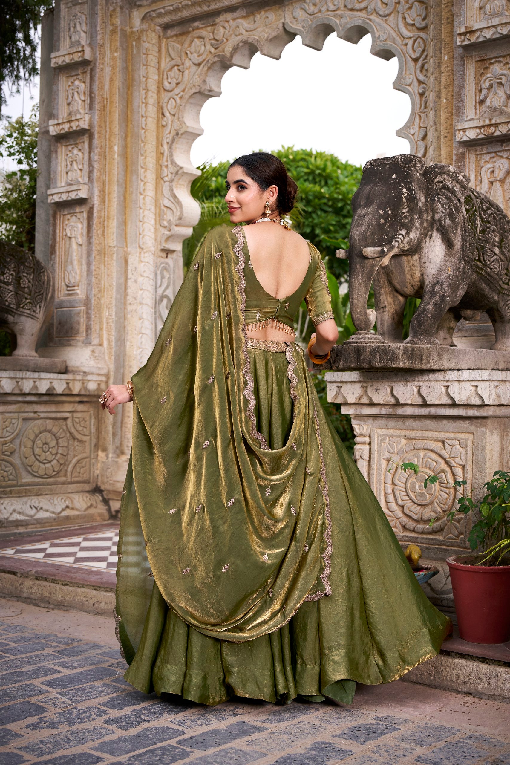 Organza Lehenga Choli with Sequins & Thread Embroidery for Parties