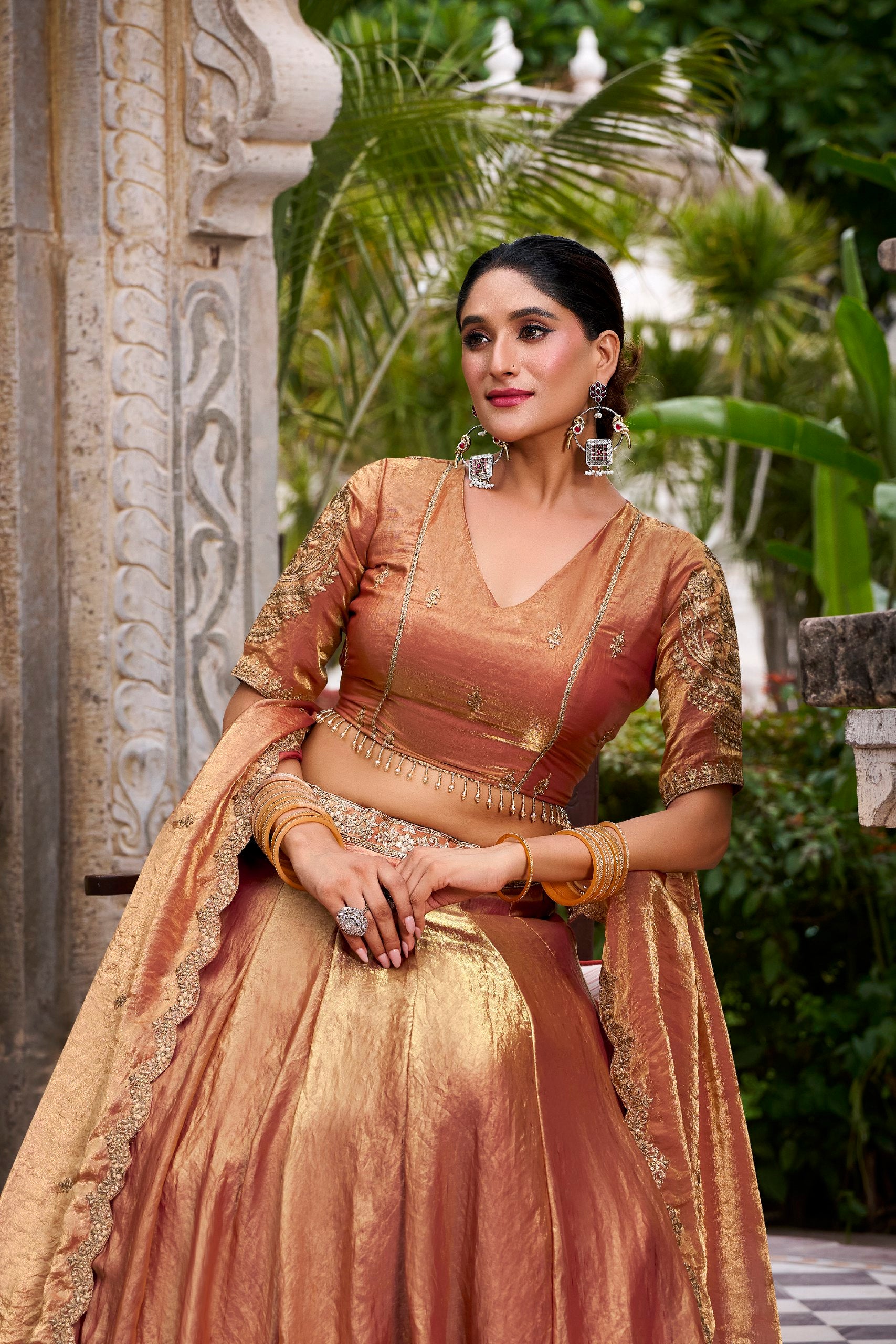 Organza Lehenga Choli with Sequins & Thread Embroidery for Parties