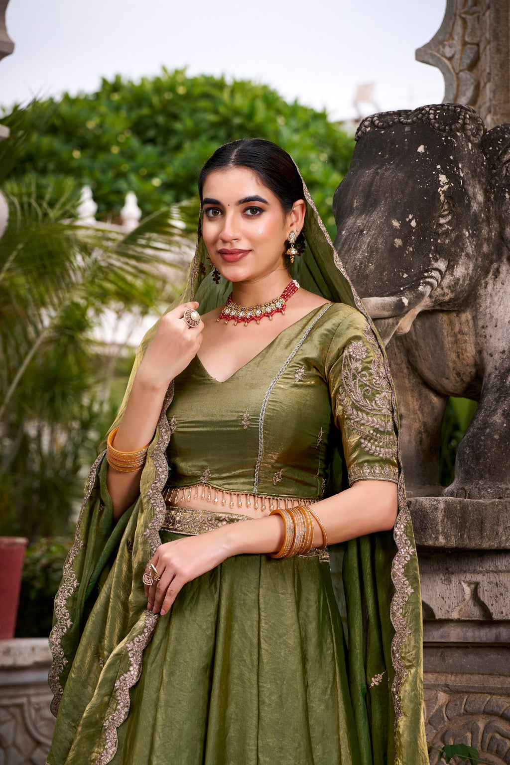Organza Lehenga Choli with Sequins & Thread Embroidery for Parties