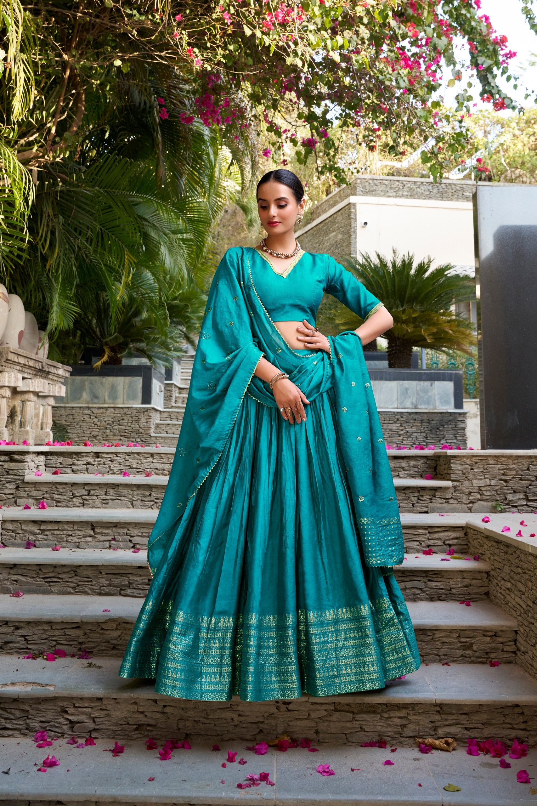 Chanderi Silk Zari Weaving Lehenga Choli for Festive Occasions