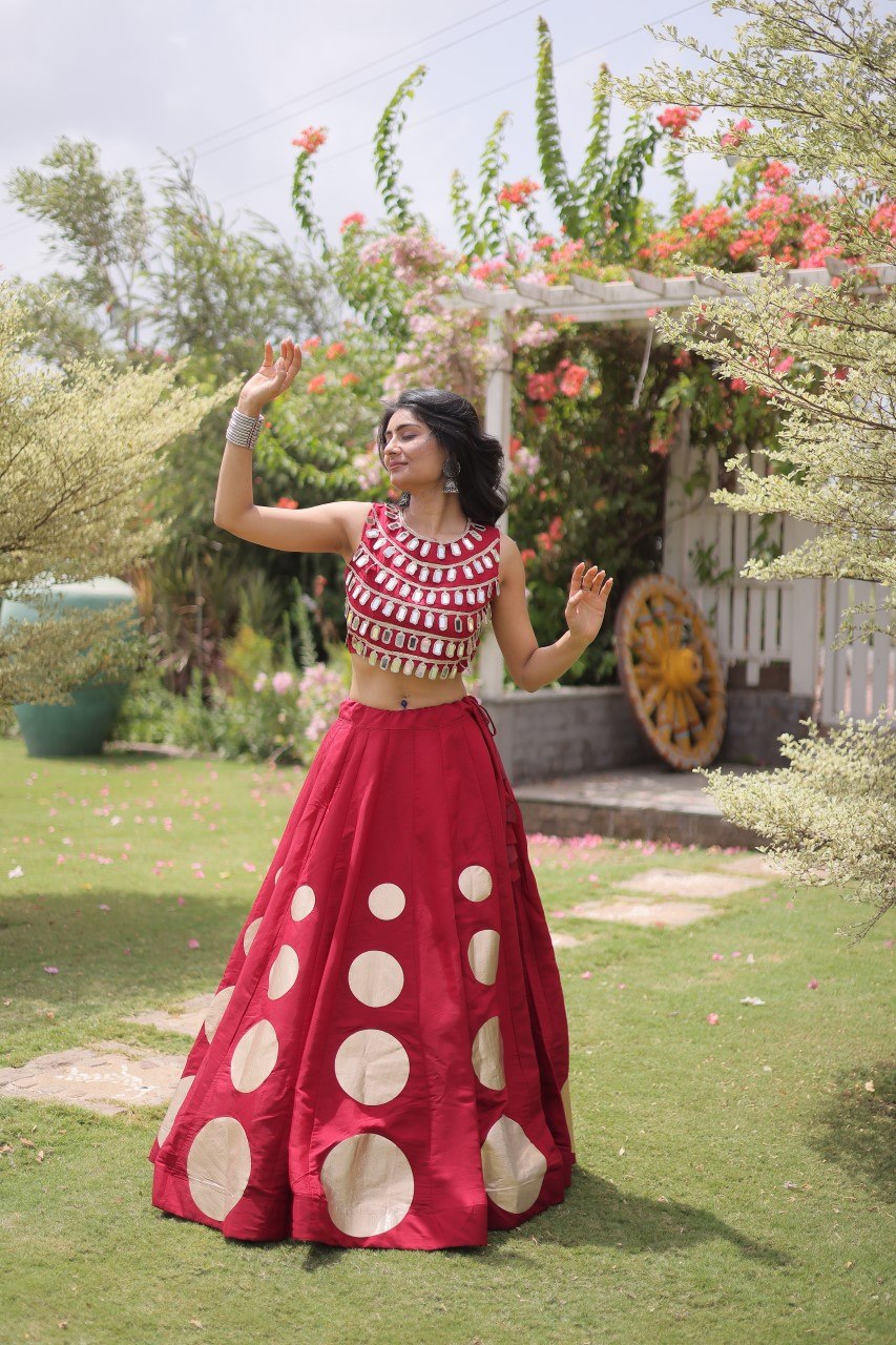 Navratri Special Roman Silk Lehenga Choli with Gota Work