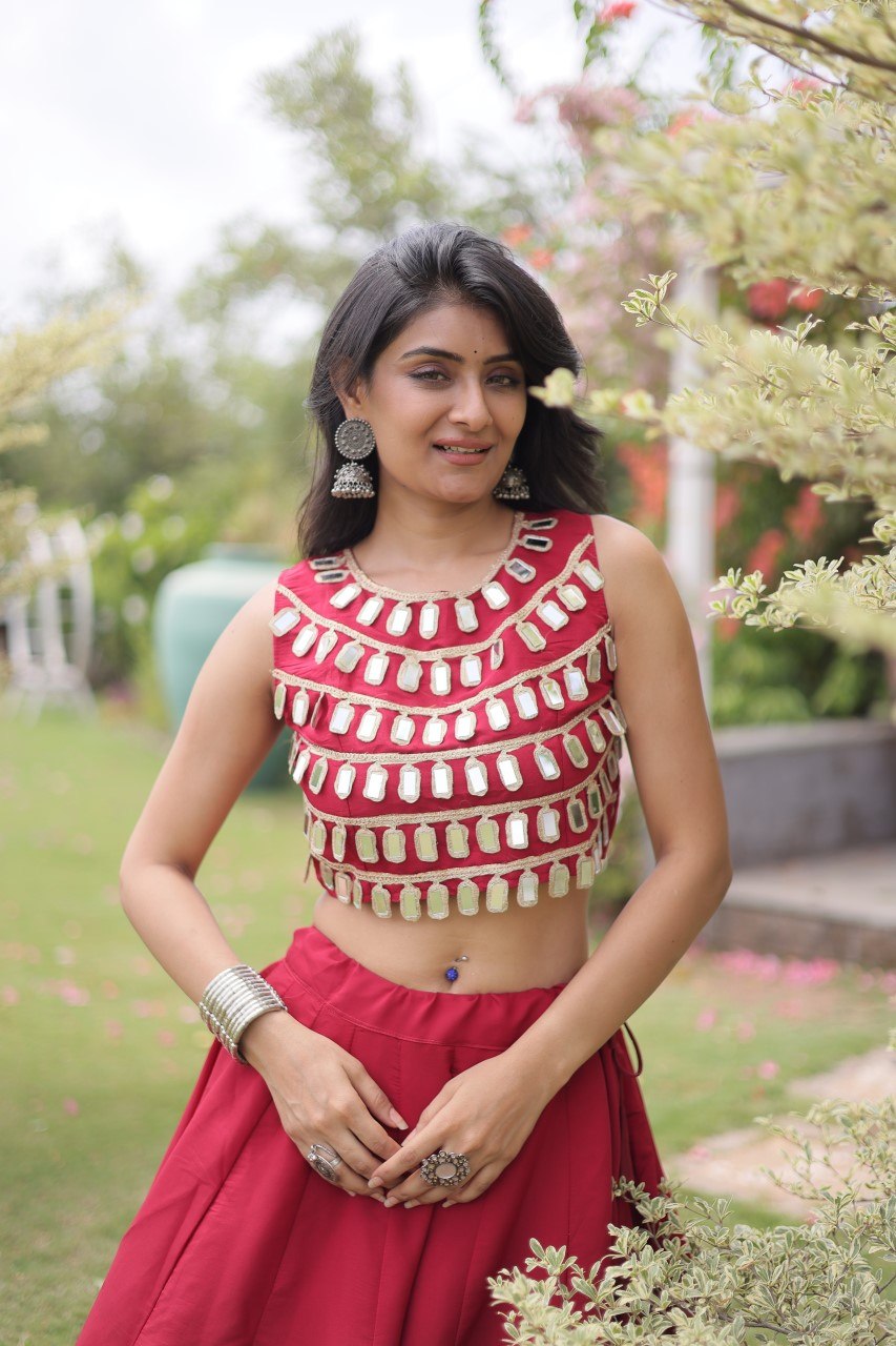 Navratri Special Roman Silk Lehenga Choli with Gota Work
