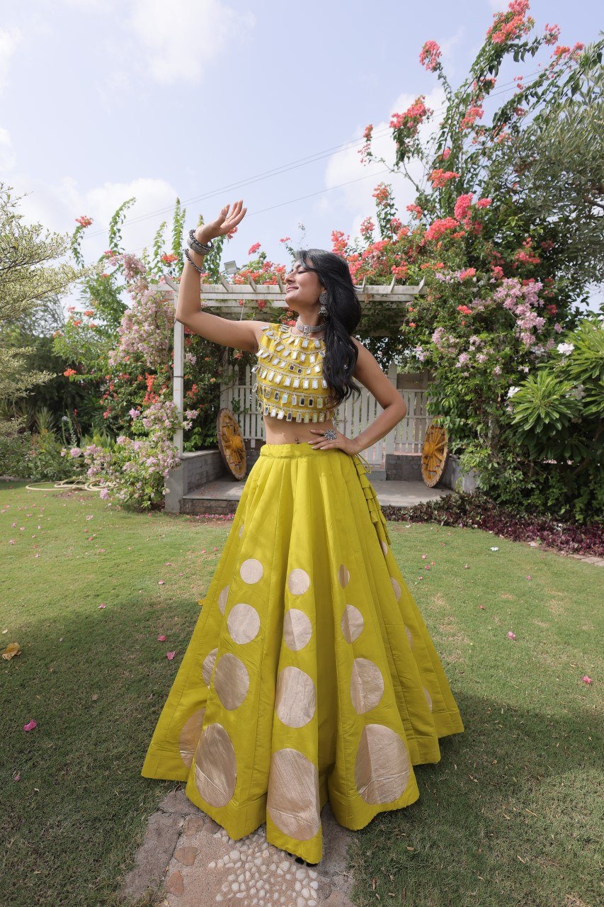 Navratri Special Roman Silk Lehenga Choli with Gota Work