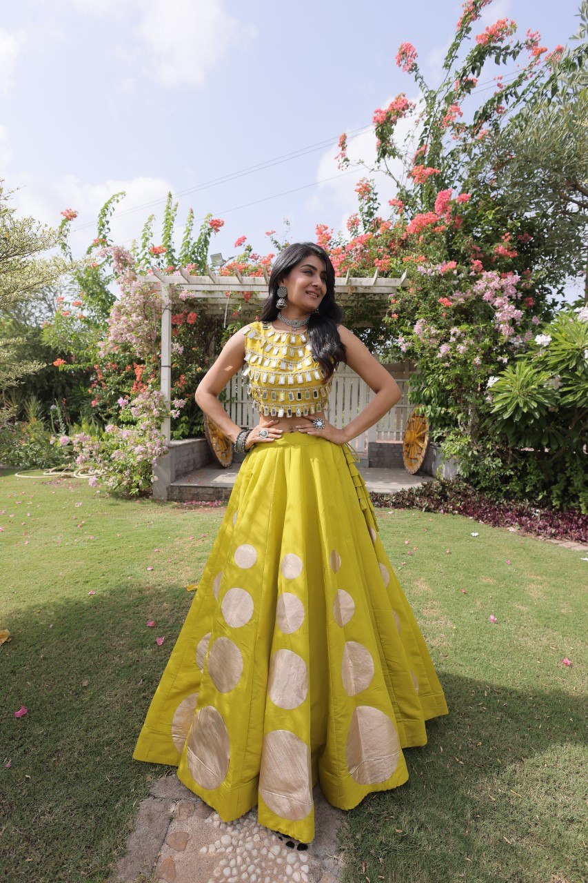 Navratri Special Roman Silk Lehenga Choli with Gota Work
