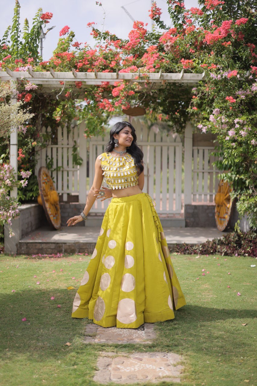 Navratri Special Roman Silk Lehenga Choli with Gota Work