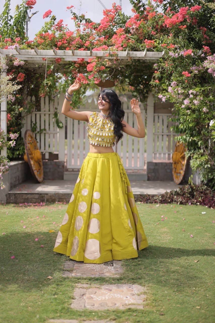 Navratri Special Roman Silk Lehenga Choli with Gota Work