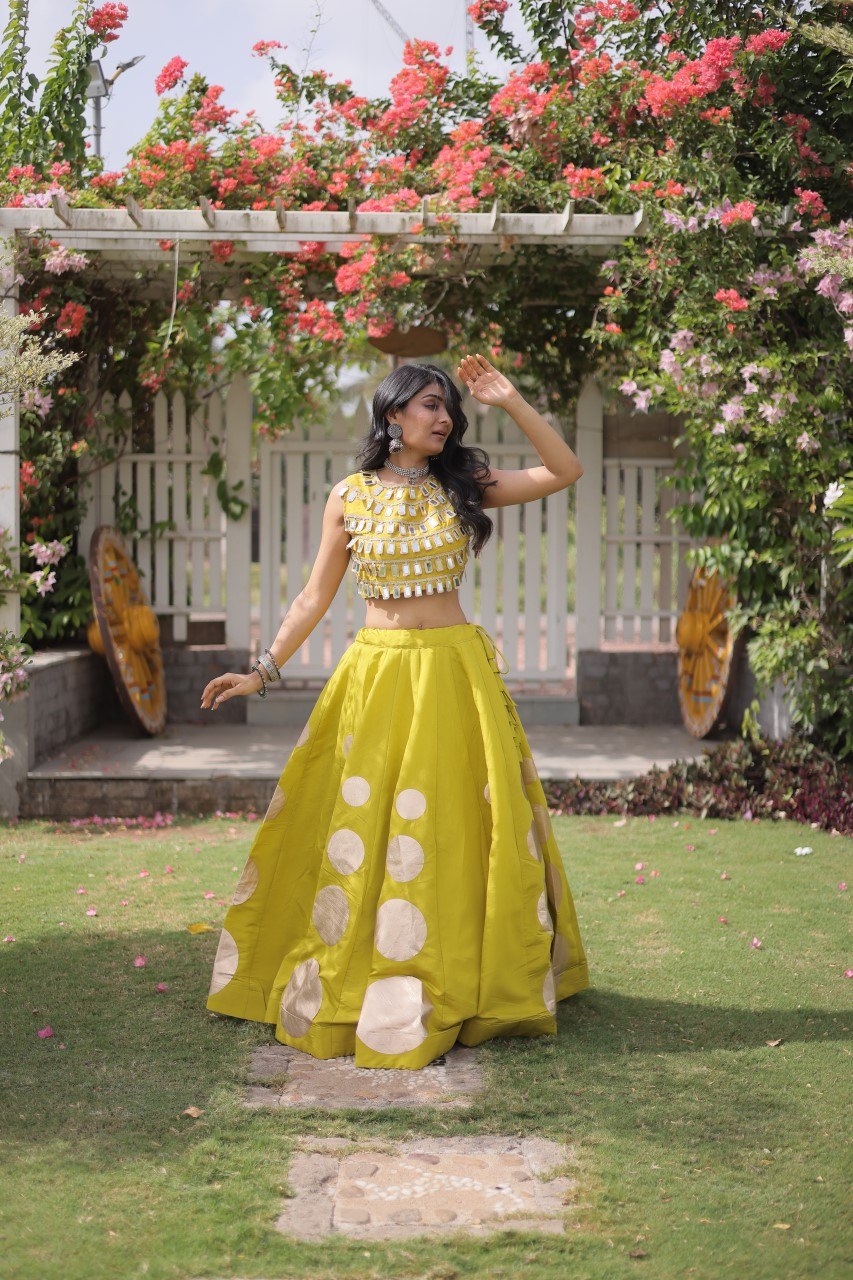Navratri Special Roman Silk Lehenga Choli with Gota Work