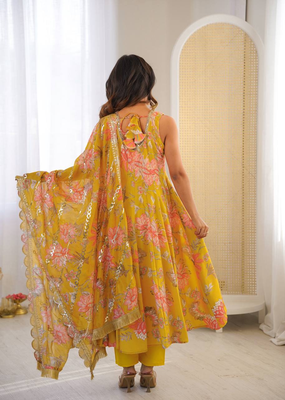 Pure Muslin Salwar Kameez with Floral Print and Organza Dupatta for Festivals
