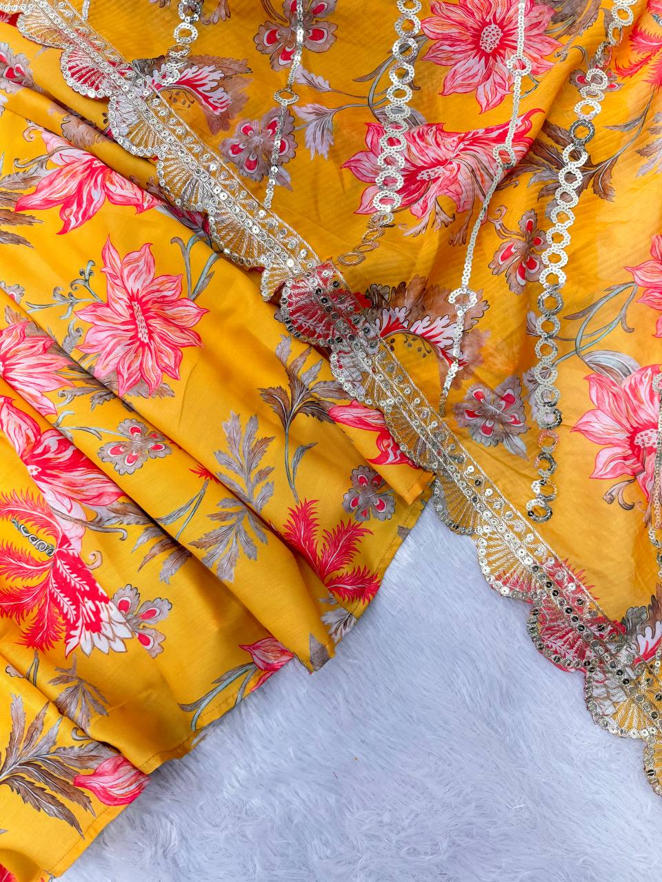 Pure Muslin Salwar Kameez with Floral Print and Organza Dupatta for Festivals
