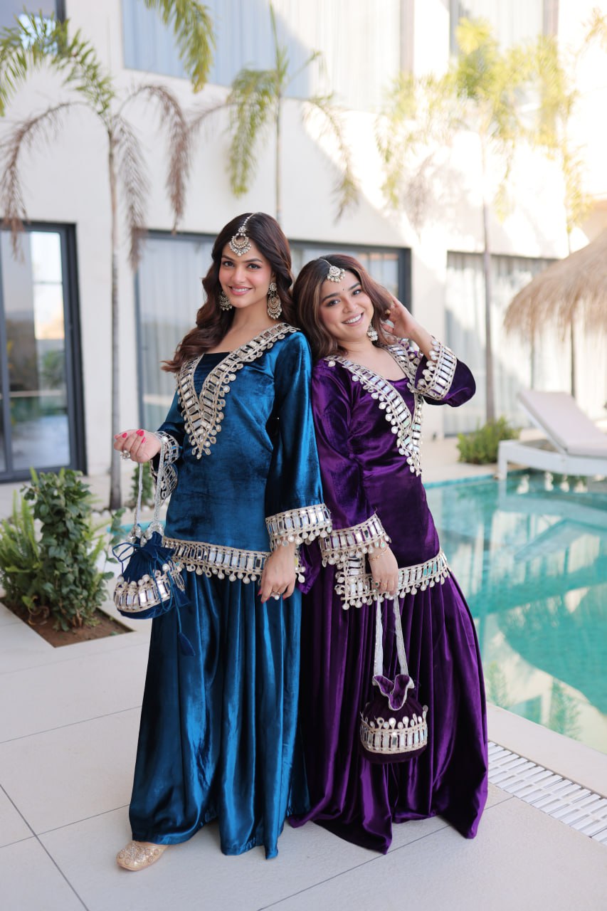 Velvet Salwar Kameez with Zari Work - Festive Ensemble