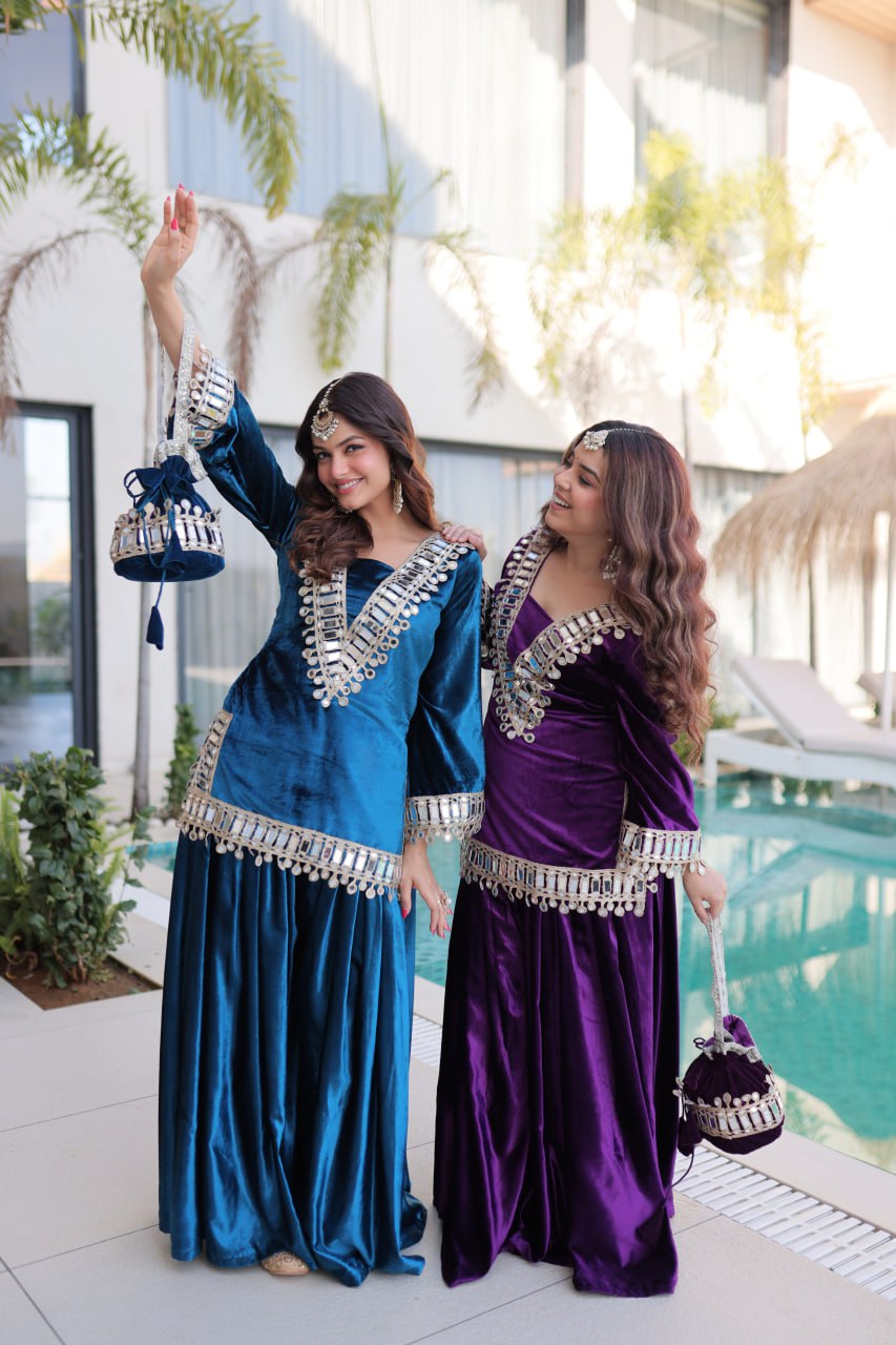 Velvet Salwar Kameez with Zari Work - Festive Ensemble