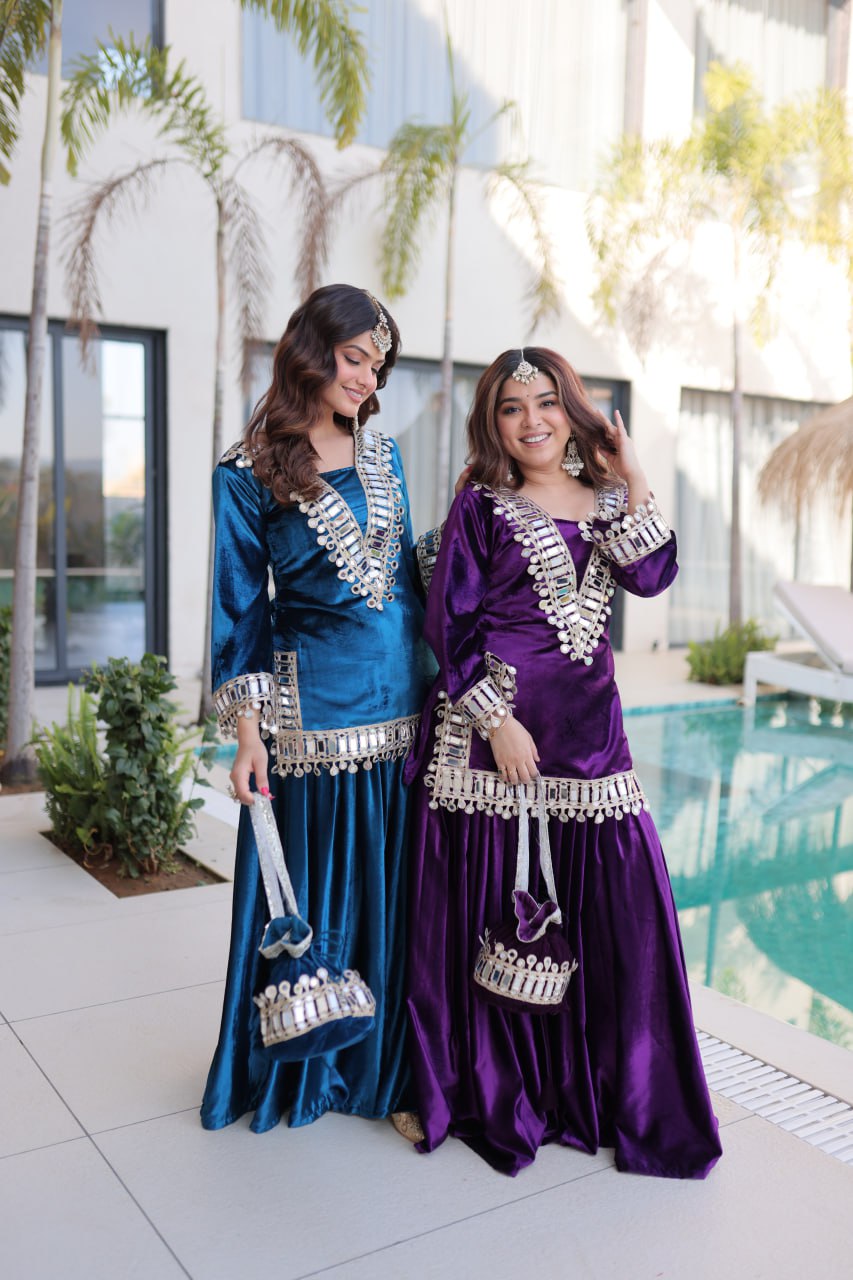Velvet Salwar Kameez with Zari Work - Festive Ensemble