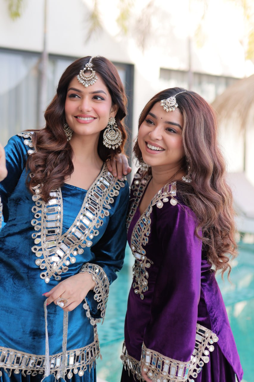 Velvet Salwar Kameez with Zari Work - Festive Ensemble