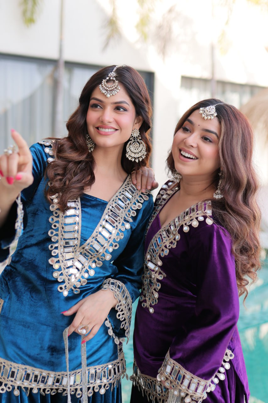 Velvet Salwar Kameez with Zari Work - Festive Ensemble