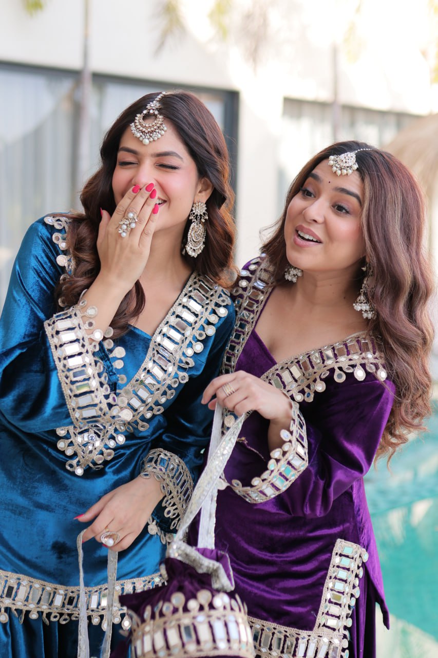 Velvet Salwar Kameez with Zari Work - Festive Ensemble