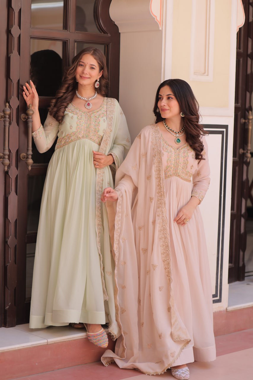 Georgette Gown with Thread Embroidery for Festive Occasions
