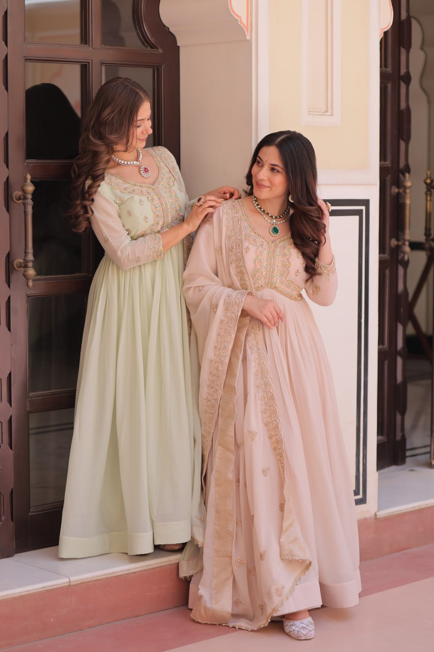 Georgette Gown with Thread Embroidery for Festive Occasions