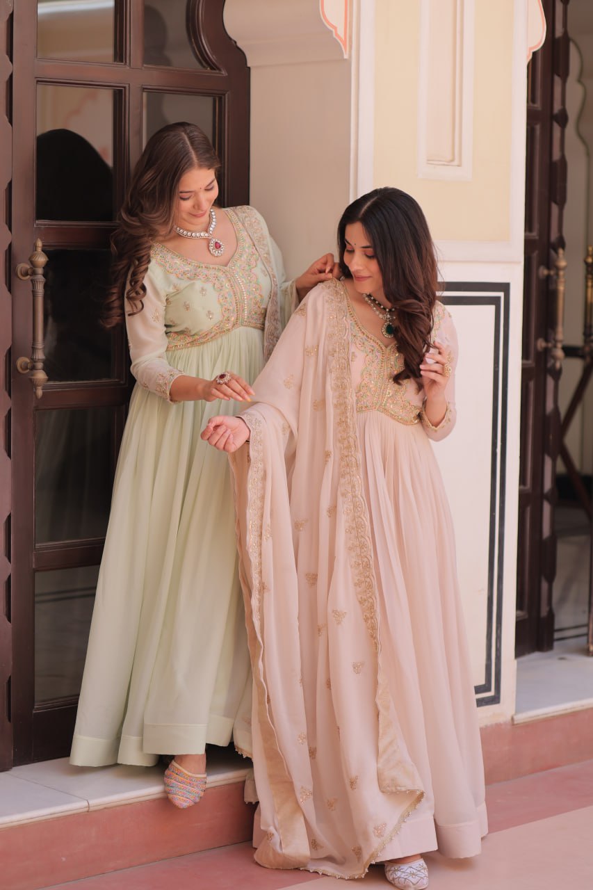 Georgette Gown with Thread Embroidery for Festive Occasions