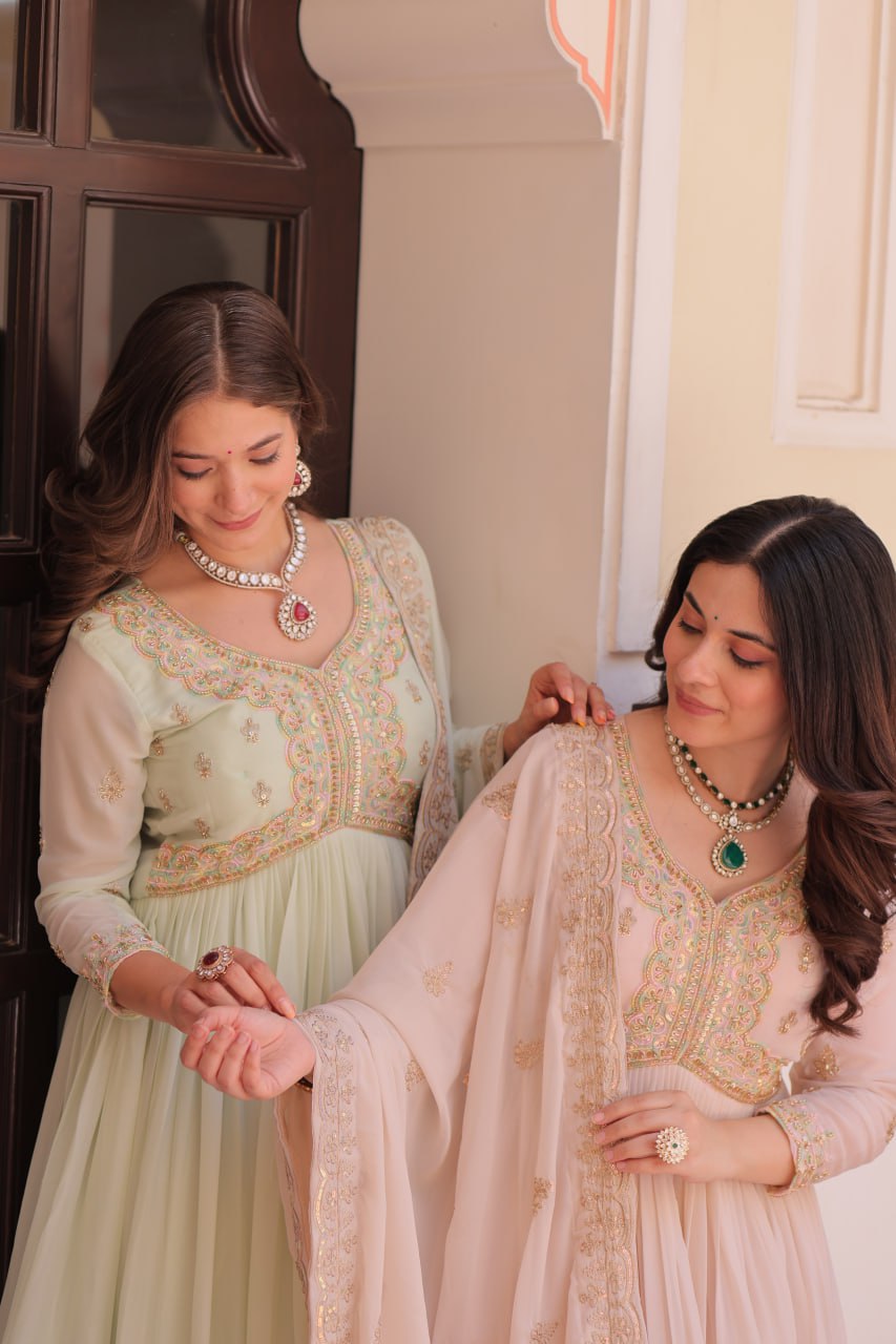 Georgette Gown with Thread Embroidery for Festive Occasions