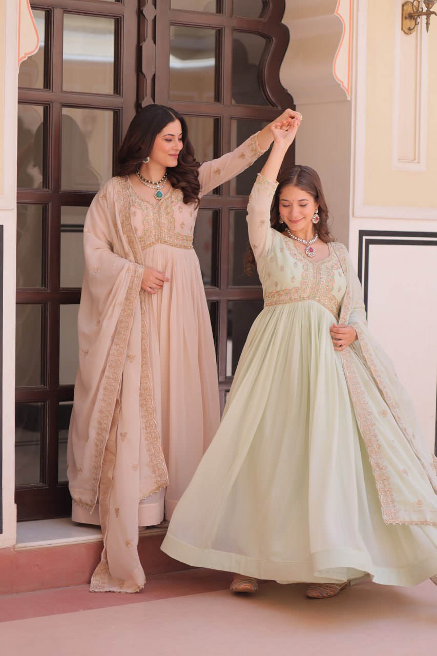 Georgette Gown with Thread Embroidery for Festive Occasions