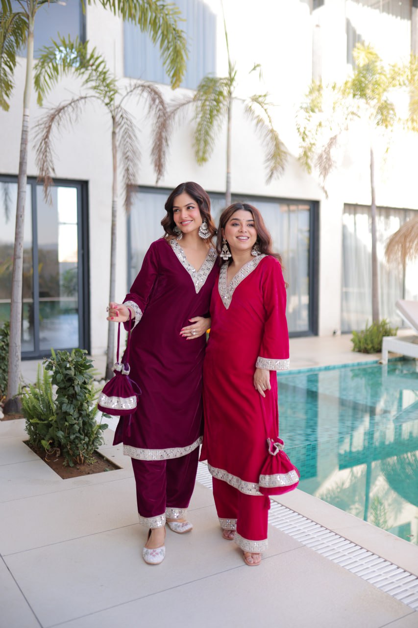 Velvet Embroidered Salwar Kameez for Wedding Wear