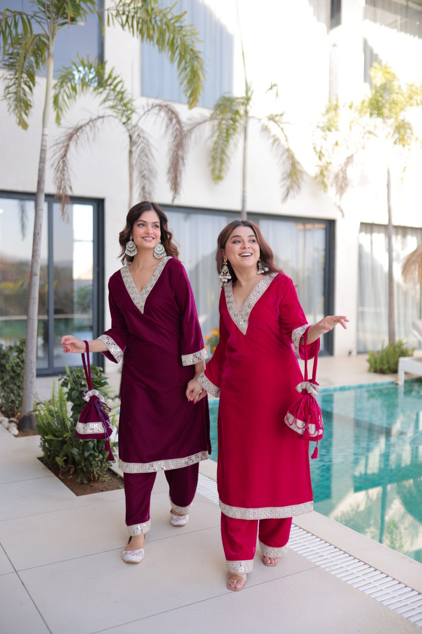 Velvet Embroidered Salwar Kameez for Wedding Wear