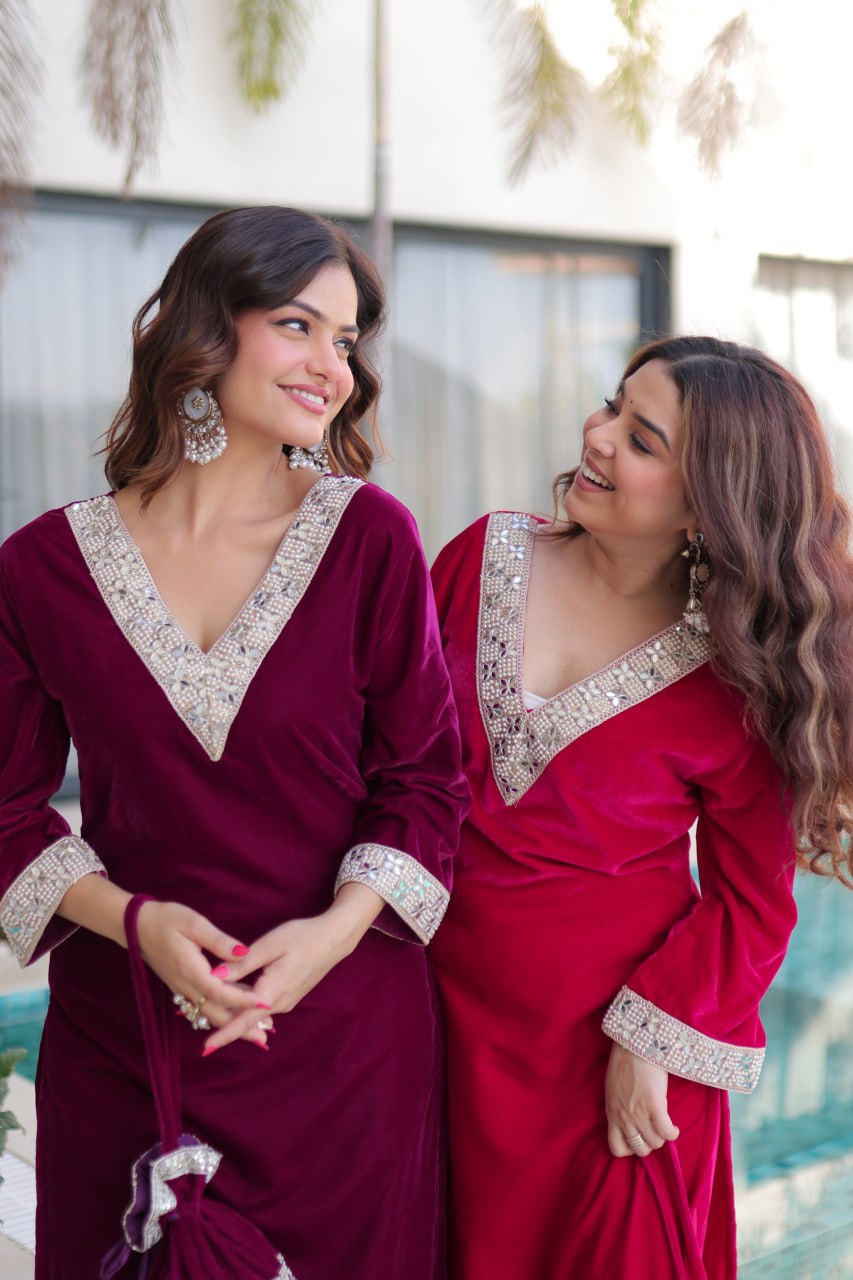 Velvet Embroidered Salwar Kameez for Wedding Wear