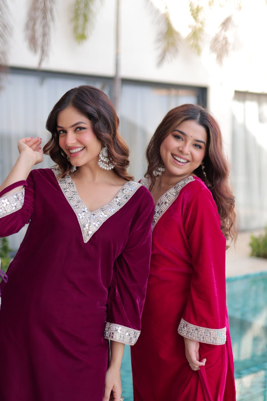 Velvet Embroidered Salwar Kameez for Wedding Wear