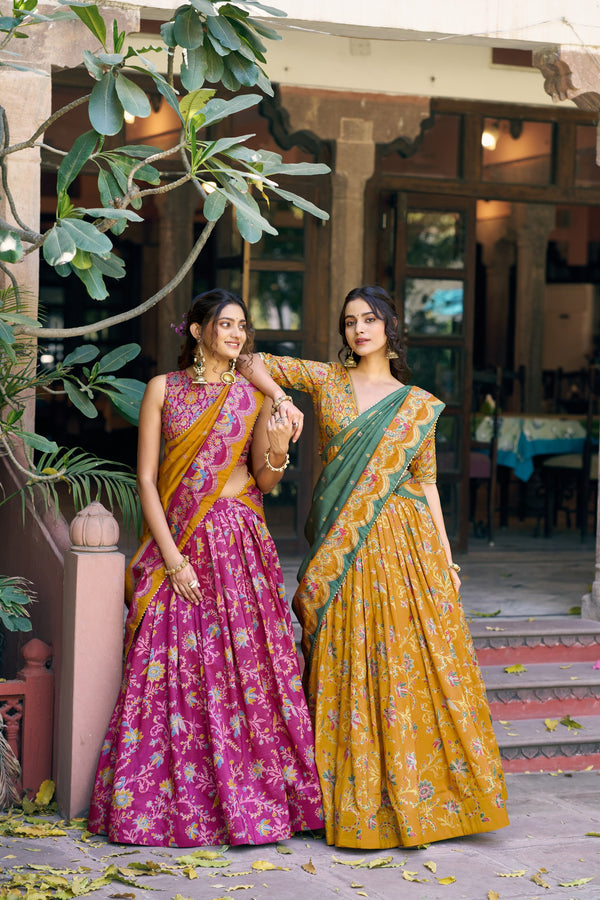Tussar Silk Printed Lehenga for Mehendi Wear