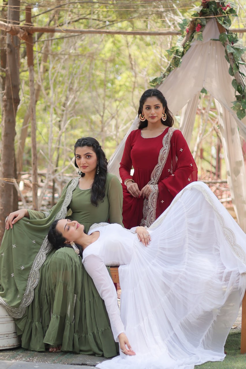 Georgette Sequin Embroidered Gown With Dupatta for Weddings