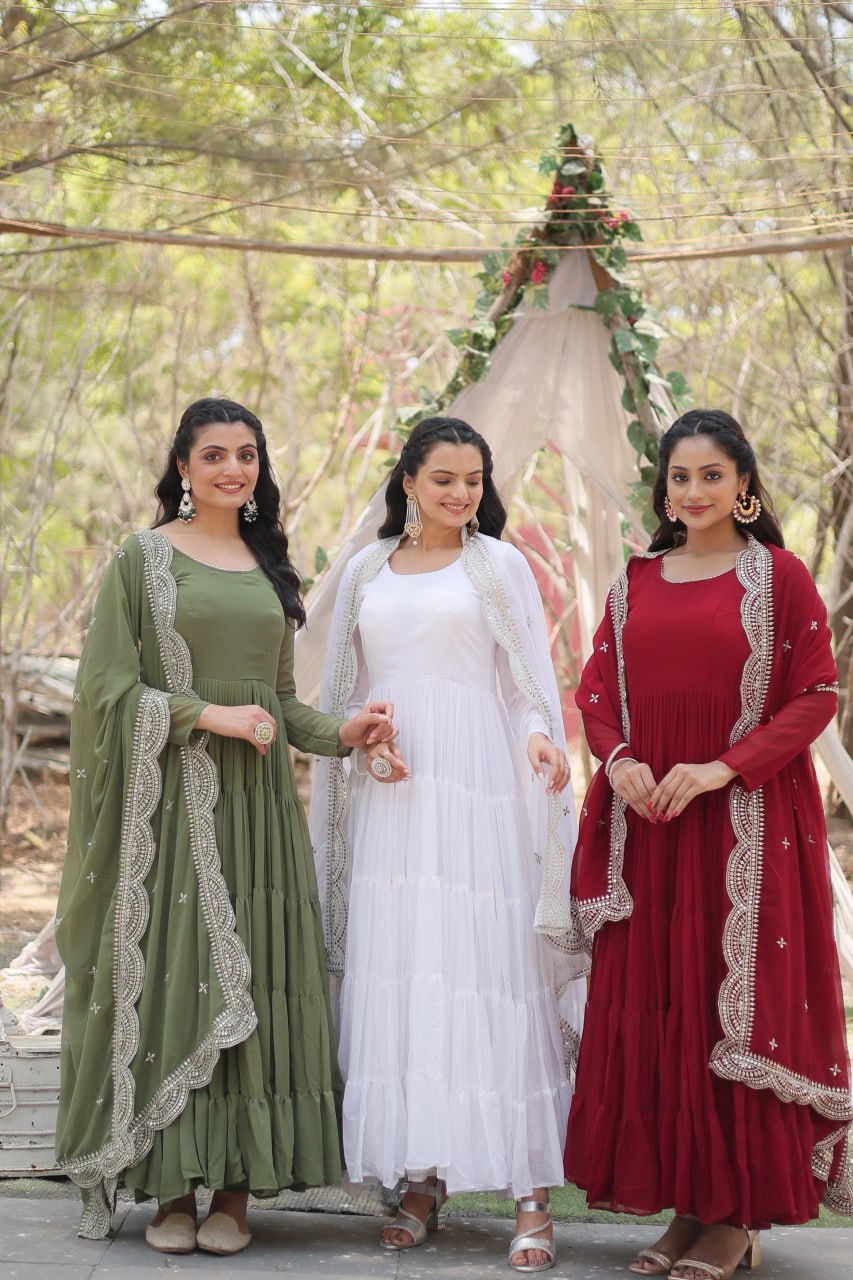 Georgette Sequin Embroidered Gown With Dupatta for Weddings