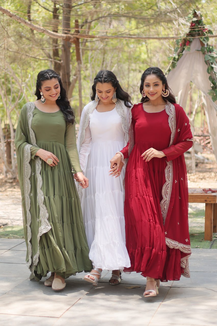 Georgette Sequin Embroidered Gown With Dupatta for Weddings